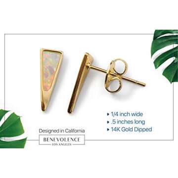 Benevolence LA Gold Stud Opal Earrings for Women, Gold Dagger Earrings, Minimalist Design, Hypoallergenic
