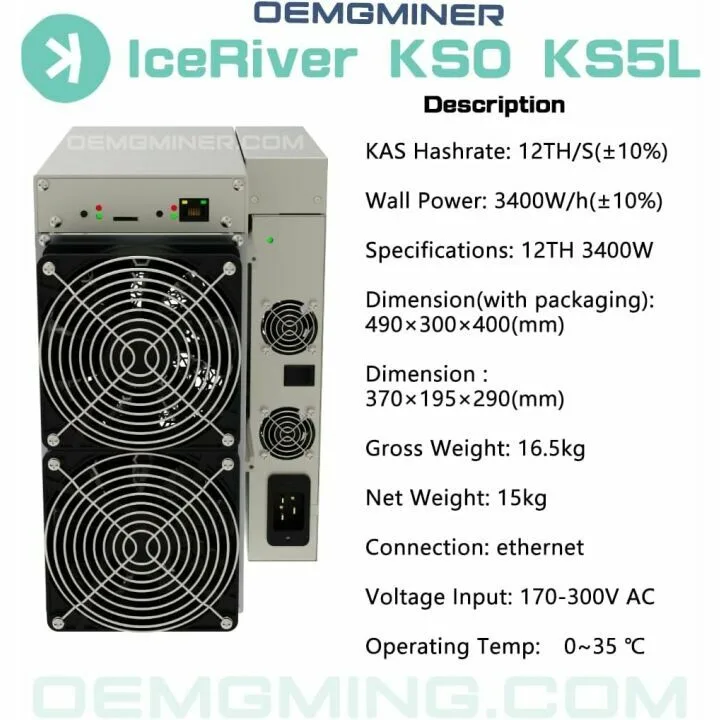 IceRiver KS5L 12T Crypto Miner - High Efficiency