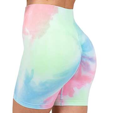 MAXXIM Womens Tie Dye Biker Shorts High Waisted Seamless Scrunch for Gym Workout Yoga Running Green Sherbet Medium