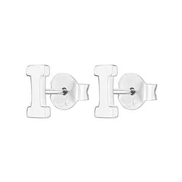 PAVOI 14K White Gold Plated Sterling Silver Alphabet Letter Earrings | Initial Earrings | Letter I