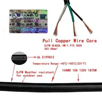 10Feet Outdoor Extension Cord,105℃ Temperature Resistant 15Amp Big Plug Anti-Load 14AWG 3 Prong Heavy Duty Tools Equipment Power Extension Cord (3.1Meters,Black)