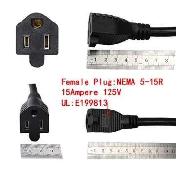 10Feet Outdoor Extension Cord,105℃ Temperature Resistant 15Amp Big Plug Anti-Load 14AWG 3 Prong Heavy Duty Tools Equipment Power Extension Cord (3.1Meters,Black)