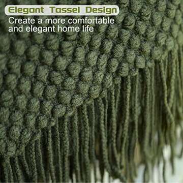 Blagic Knitted Throw Blanket for Couch, Bed and Sofa. Super Soft Blanket with Tassels, Dark Green Throw Blanket, 50 x 60 Inches Lightweight & Cosy Home Decor