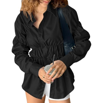 Tankaneo Women's Long Sleeve Babydoll Tops Cute Smocked Peplum Blouse Trendy Casual Button Down Shir...