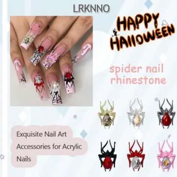 LRKNNO Halloween Nail Charms 3D Alloy Spider Nail Charms Gold Silver Red Pink Black Spider Nail Gems Jewelry Spider Nail Rhinestones Design Halloween Charms for Acrylic Nails DIY Nail Decoration 12Pcs