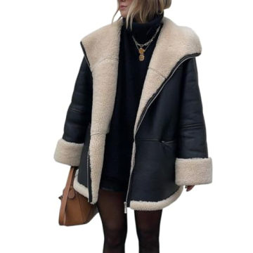 Stylish Glkaend Women's Faux Shearing Moto Bombers