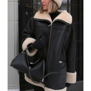 Stylish Glkaend Women's Faux Shearing Moto Bombers