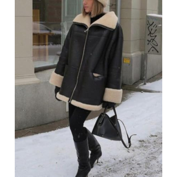 Stylish Glkaend Women's Faux Shearing Moto Bombers