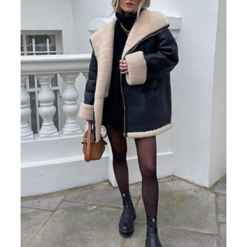 Stylish Glkaend Women's Faux Shearing Moto Bombers