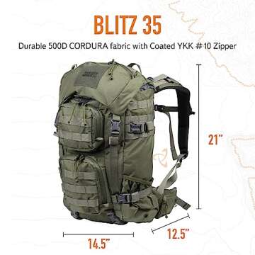 Mystery Ranch Blitz 35 Backpack - Tactical Daypack Molle Hiking Packs, 35L, L/XL,Forest