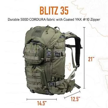 Mystery Ranch Blitz 35 Backpack - Tactical Daypack Molle Hiking Packs, 35L, L/XL,Forest