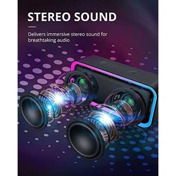 Kunodi Bluetooth Speaker, Bluetooth 5.3 Wireless Portable Speaker with 10W Stereo Sound, Party Speakers with Dynamic RGB Light,18-Hour Playtime,IPX5 Waterproof Speakers for Outdoors, Travel