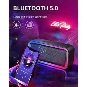 Kunodi Bluetooth Speaker, Bluetooth 5.3 Wireless Portable Speaker with 10W Stereo Sound, Party Speakers with Dynamic RGB Light,18-Hour Playtime,IPX5 Waterproof Speakers for Outdoors, Travel