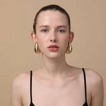 Apsvo Earring Dupes Chunky Gold Hoop Earrings Set for Women, Hypoallergenic Drop Earrings Extra Large Lightweight Gold Plated Jewelry, Teardrop Earrings for Women Trendy