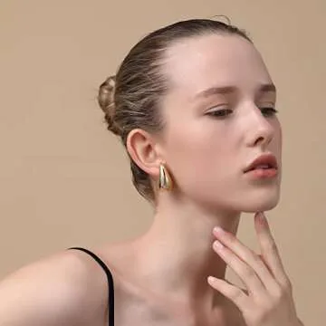 Apsvo Earring Dupes Chunky Gold Hoop Earrings Set for Women, Hypoallergenic Drop Earrings Extra Large Lightweight Gold Plated Jewelry, Teardrop Earrings for Women Trendy