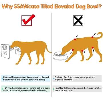 Elevated Dog Bowls, Adjustable Raised Tilted French Bulldog Food Water Bowl, Slanted Bamboo Pet Feed...