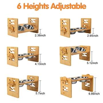 Elevated Dog Bowls, Adjustable Raised Tilted French Bulldog Food Water Bowl, Slanted Bamboo Pet Feeding Station with Stainless Steel Bowl for Small & Medium Dogs, Cat Kitten Flat Faced Puppy Feeder