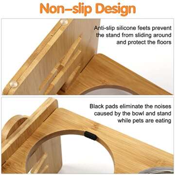 Elevated Dog Bowls, Adjustable Raised Tilted French Bulldog Food Water Bowl, Slanted Bamboo Pet Feeding Station with Stainless Steel Bowl for Small & Medium Dogs, Cat Kitten Flat Faced Puppy Feeder