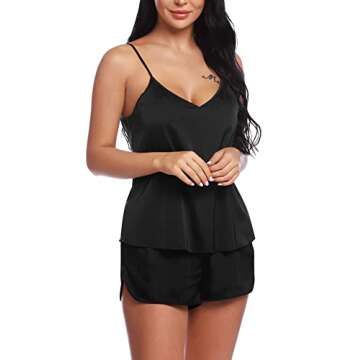 RSLOVE Women V Neck Sexy Lingerie Satin Sleepwear Set Nightwear