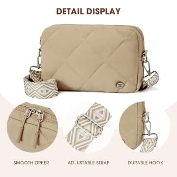 Telena Quilted Crossbody Bags for Women Puffer Bag Purse Lightweight Design Shoulder Bag Khaki