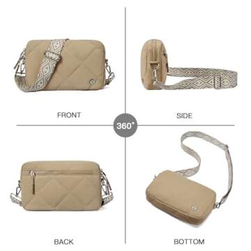 Telena Quilted Crossbody Bags for Women Puffer Bag Purse Lightweight Design Shoulder Bag Khaki