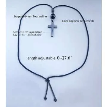 Ecooon Natural black Tourmaline cross pendant necklace crystal mixing hematite, handmade protection Feng Shui Chakra Tourmaline gemstone Jewelry for Women and Men