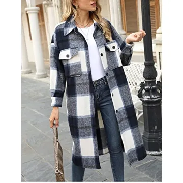 Stylish Springrain Women’s Long Plaid Flannel Shacket