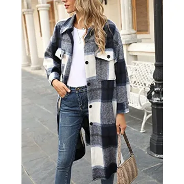 Stylish Springrain Women’s Long Plaid Flannel Shacket