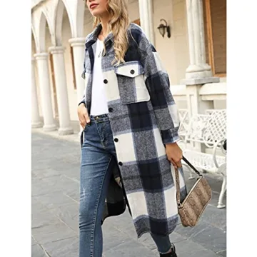Stylish Springrain Women’s Long Plaid Flannel Shacket