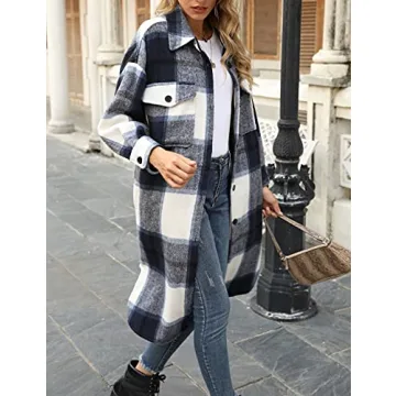 Stylish Springrain Women’s Long Plaid Flannel Shacket