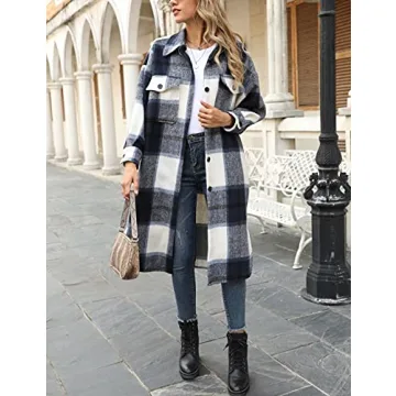 Stylish Springrain Women’s Long Plaid Flannel Shacket