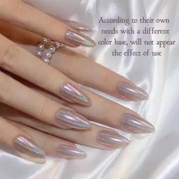 Artdone Chrome Nail Powder Magic White Pearl Kit Mirror Effect Silver Metallic Holographic Dip Nail Powder For Resin Craft & Nail Art Decoration Iridescent Aurora Mermaid Pigment