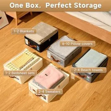 Bed Sheet Organizer 4 Pack - No Insects Entry Sheet Organizers and Storage with Zipper, Label, Handle, Window, Linen Closet Organizers and Storage for Sheet Set, Clothing, Duvet Covers, Blanket