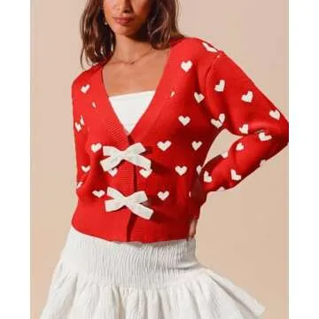 Valentine's Day Cardigan Sweaters for Women Love Heart Print Button Down Cropped Cardigans Y2K Open ...