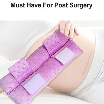 D. Cozy Hysterectomy Pillow Tummy Tuck Seatbelt Pillows with Pocket for Ice Pack Post Abdominal Surgery Comfort Cushion Belly Incision Recovery Gifts Women Patients Lavender