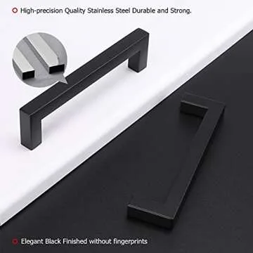 homdiy 15 Pack 6-1/4 Inch Black Cabinet Pulls Square Black Drawer Handles - Matte Black Kitchen Cabinet Hardware Bar Handles for Cabinets,Cupboard,Bathroom
