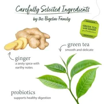 Bigelow Tea Green Tea with Ginger Plus Probiotics, Caffeinated Tea with Ginger, 18 Count Box, (Pack of 6), 108 Total Tea Bags