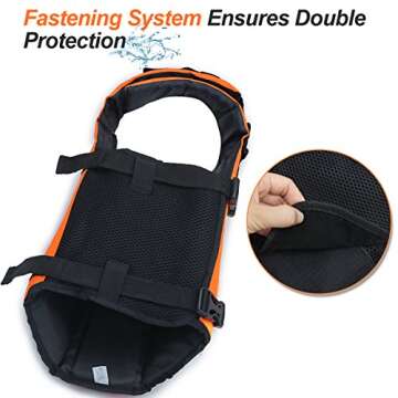 VIVAGLORY Ripstop Dog Life Jacket for Small Medium Large Dogs Boating, Swimming Vest for Dogs with Enhanced Visibility & Buoyancy, Bright Orange