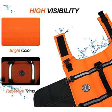 VIVAGLORY Ripstop Dog Life Jacket for Small Medium Large Dogs Boating, Swimming Vest for Dogs with Enhanced Visibility & Buoyancy, Bright Orange