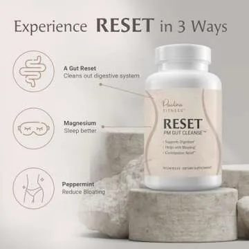 Paulina FITNESS Reset Overnight Digestive Aid, Bloating Relief, & Gut Health Supplement | Natural Detox & Digestive Cleanse to Support Weight Management and Relieve Constipation | 90 Capsules