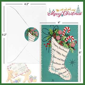 AnyDesign 48 Pack Christmas Holiday Greeting Cards Assortment Vintage Watercolor Christmas Blank Not...