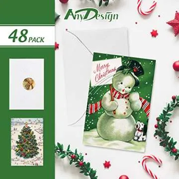 AnyDesign 48 Pack Christmas Holiday Greeting Cards Assortment Vintage Watercolor Christmas Blank Note Cards with Sealing Stickers Envelopes for Xmas Party Invitation, 12 Design, 4 x 6 Inch