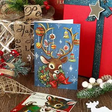 AnyDesign 48 Pack Christmas Holiday Greeting Cards Assortment Vintage Watercolor Christmas Blank Note Cards with Sealing Stickers Envelopes for Xmas Party Invitation, 12 Design, 4 x 6 Inch
