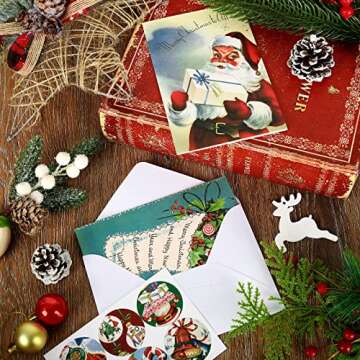 AnyDesign 48 Pack Christmas Holiday Greeting Cards Assortment Vintage Watercolor Christmas Blank Note Cards with Sealing Stickers Envelopes for Xmas Party Invitation, 12 Design, 4 x 6 Inch