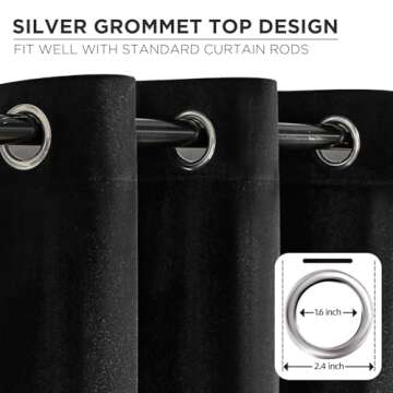 Joydeco Black Velvet Curtains 90 Inches Long, Luxury Grommet Blackout Curtains 2 Panels, Thermal Ins...