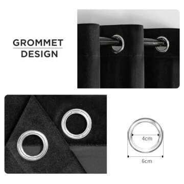Joydeco Black Velvet Curtains 90 Inches Long, Luxury Grommet Blackout Curtains 2 Panels, Thermal Insulated Privacy Room Darkening Window Drapes for Bedroom Living Room Home Theatre (52Wx90L)