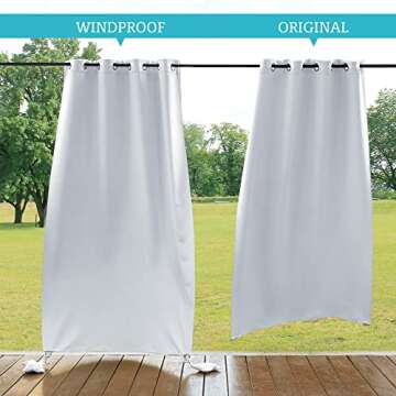 RYB HOME Extra Wide Windproof Outdoor Curtains - Blackout Waterproof Privacy, Grayish White, 2 Panel...