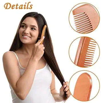 Eco-Friendly 6 Pcs Sandalwood Comb Set for All Hair Types