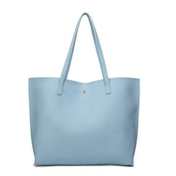 Dreubea Women's Soft Faux Leather Tote Shoulder Bag from, Big Capacity Tassel Handbag Pastel Blue