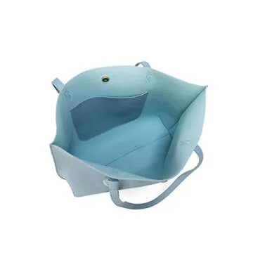 Dreubea Women's Soft Faux Leather Tote Shoulder Bag from, Big Capacity Tassel Handbag Pastel Blue